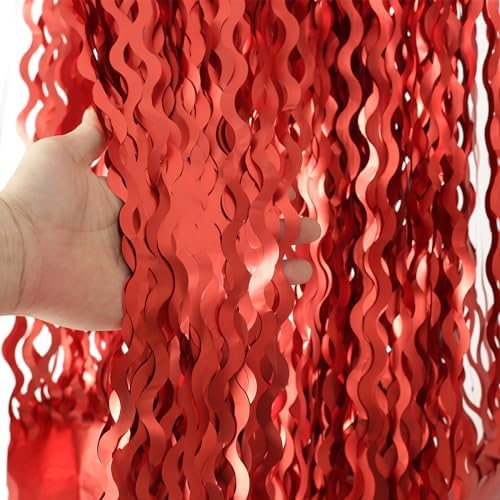 4 Pack Red Streamers Party Decorations - 3.3x6.6ft Foil Curtain Background for Birthday Decorations | Wedding | Halloween | Christmas Party Decoration | Red Tinsel Backdrop by KEEUH
