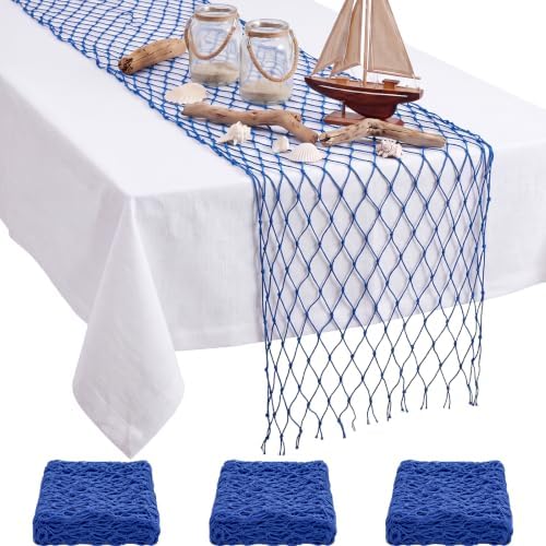 SATINIOR 3 Pcs 12 x 108'' Fishing Net Table Runner Party Decor, Royal Blue by SATINIOR