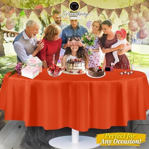 Grandipity Plastic Table Cloth Disposable 12 Pack 84" Round Orange - Image 6