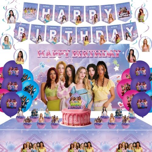 52Pcs Purple Pink Birthday Party Decorations, Singer Themed Party Supplies Set with Happy Birthday Banner, Balloons, Backdrop, Hanging Swirls Cake Toppers and Tablecloth, for Fans Birthday Party by Zilemoon