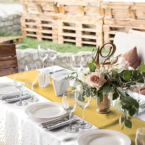 16Pack Disposable Plastic Tablecloths and Satin Table Runner Set White and Gold Dot Tablecloth Gold Satin Table Runner for Wedding Birthday Baby Shower Anniversary Christmas New Year Party Decorations - Image 6