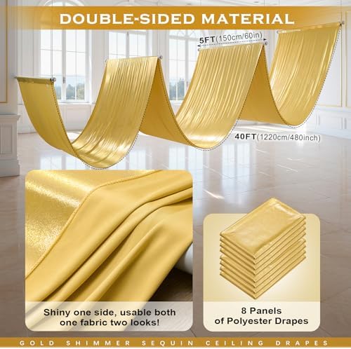 40ftx40ft Gold Ceiling Curtain for Wedding Parties - Image 6