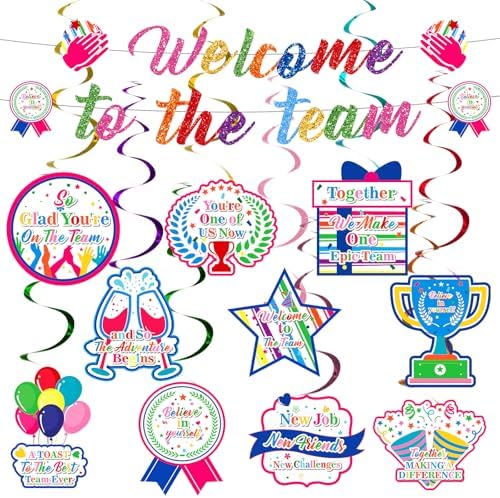 Welcome To The Team Banner - Colorful Decorations With Hanging Swirls for New Employee, Office Newcomers, Staff Party - Supplies for Office Party Decoration by Unknown