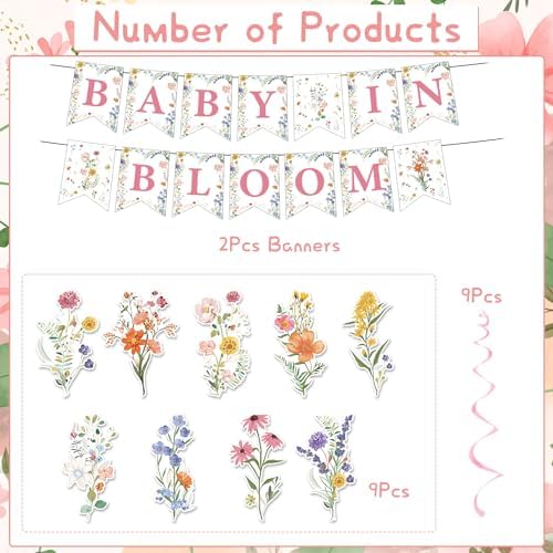 Rngmsi Baby in Bloom Baby Shower Decorations, Floral Banners Hanging Swirls Wildflowers Theme Baby Shower Decor for Girls - Image 3