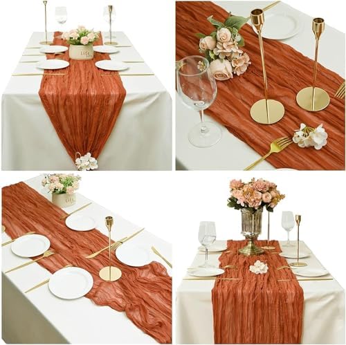 24 Pack Cheesecloth Table Runner, 35x120 Inch Terracotta Table Runners Rustic Burnt Orange Cheese Cloth Boho Gauze Semi Sheer Runner for Wedding Baby Shower Home Decor - Image 5