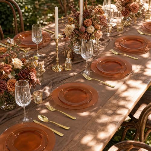 I00000 102 Pcs Amber Plastic Plates, Clear Brown Plastic Plates Disposable - Image 6