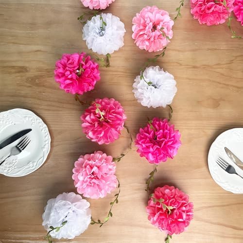 Hot Pink White Party Decorations Ombre Pink White Tissue Paper Flowers Pom Pom Leaf Ribbon Hanging Streamer Garland for Women Girls Birthday Bachelorette Wedding Shower Flamingo Party Supplies - Image 4