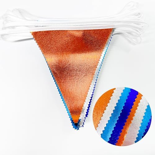 Orange Blue Silver Party Decorations Metallic Fabric Triangle Pennant Banner Flag Bunting Garland for Space Theme Birthday Wedding Bridal Shower Baby Shower Engagement Graduation Party Supplies - Image 3