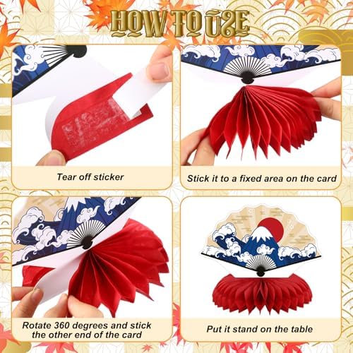 Pickmesh 12 Pieces Hibachi Birthday Party Decorations Honeycomb Centerpieces Japanese Paper Fans Table Decorations Cherry Blossom Table Topper for Japanese Party Supplies - Image 5