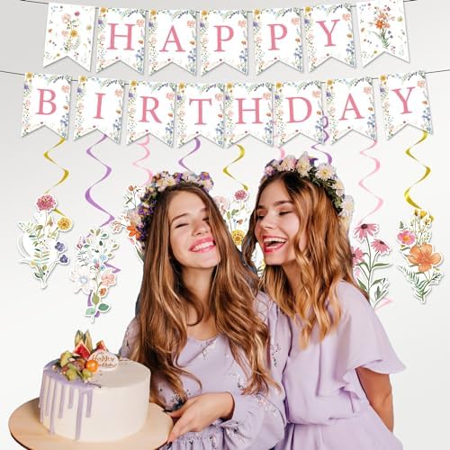 Rngmsi Flower Wildflower Birthday Party Decorations Banner Swirls - Image 4