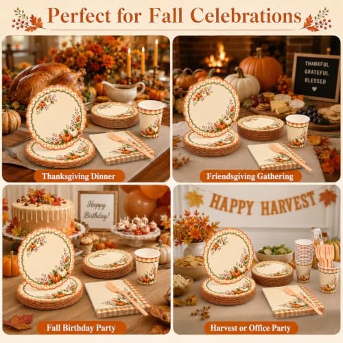 Fall Party Tableware Set, 128 PCS, Serves 24 for Thanksgiving - Image 6