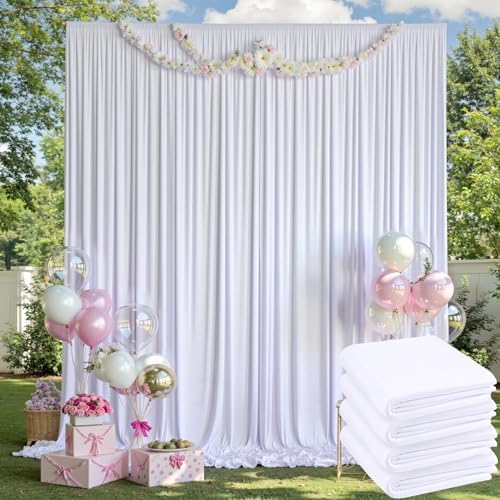 20ft x 14ft Wrinkle Free White Backdrop Curtains for Parties, White Photo Backdrop Drapes 4 Panels 14FT Long Silky Back Drop Cloth for Wedding Birthday Photography Background Decor - Image 2
