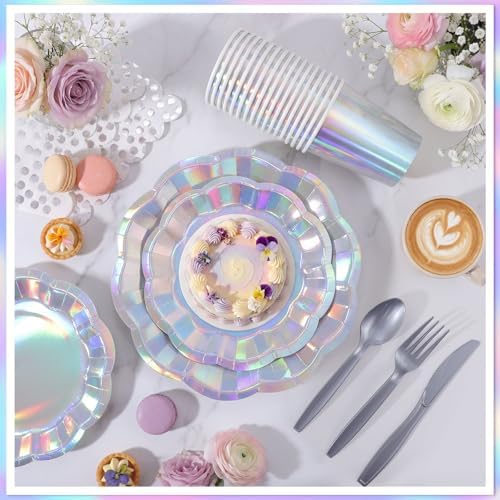 175 Pcs Iridescent Plates and Napkins Iridescent Party Supplies Serve 25 Guest - Image 5