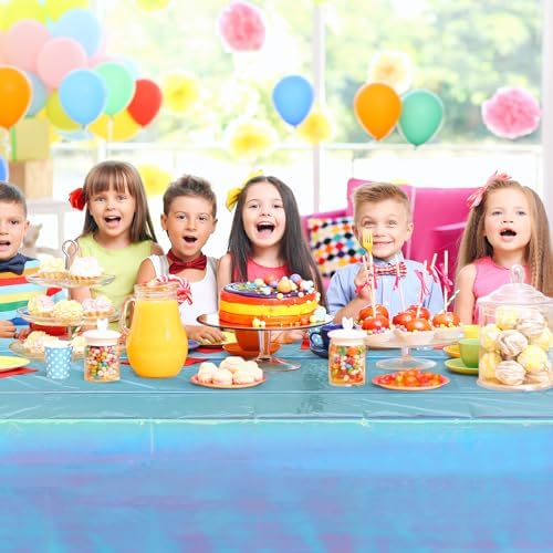 FunnyPars 1 Pack Iridescent Blue Plastic Tablecloth,Shiny Blue Disposable Laser Rectangle Table Covers,Blue Holographic Foil Tablecloth Party Decorations for Birthday,40x108'' - Image 6