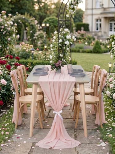 Pack of 25 Chiffon Table Runners 29 x 120 Inch, 14FT Long - Dusty Rose - Image 4