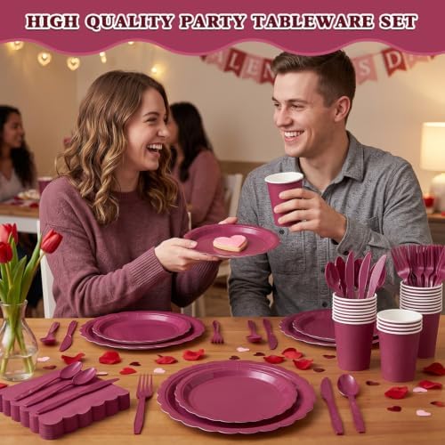 Vyntra 175 Pcs Burgundy Paper Plates and Napkins Party Supplies - Image 6