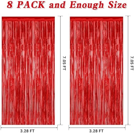ZATAYE 8 Pack Red Valentines Christmas Foil Curtain Streamer Decorations - Image 2