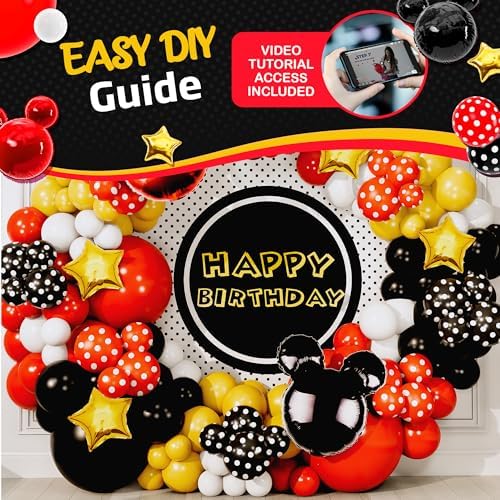 ALL-IN-1 Red Black Yellow Balloon Arch Kit with BONUS Gold Stars for Cartoon Birthday Party Decorations - Different size Balloons in Red Yellow and Black color for Birthday Decorations - Image 5