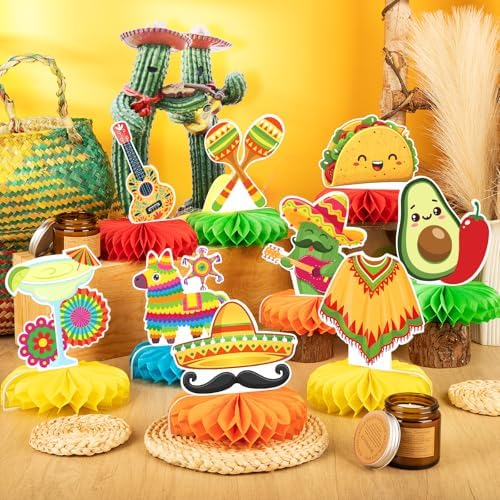 9Pcs Fiesta Party Decorations Mexican Party Honeycomb Table Centerpiece Cinco De Mayo Party Table Decoration Honeycomb for Taco Party Mexican Themed Party Birthday Day Of the Dead Supplies - Image 5