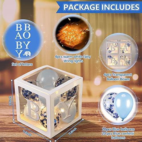 Baby Shower Balloon Box Decorations with LED Lights & 40 Balloons, Blue - Image 3