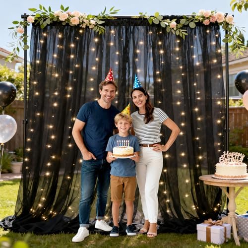 Ledido 10×8ft Black Tulle Backdrop Curtains with Lights(6 Panels 5×8ft) - Image 6