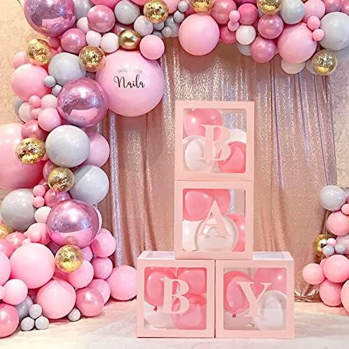 Voircoloria Baby Boxes with Letters, Pink, 4 Transparent Balloon Boxes - Image 4