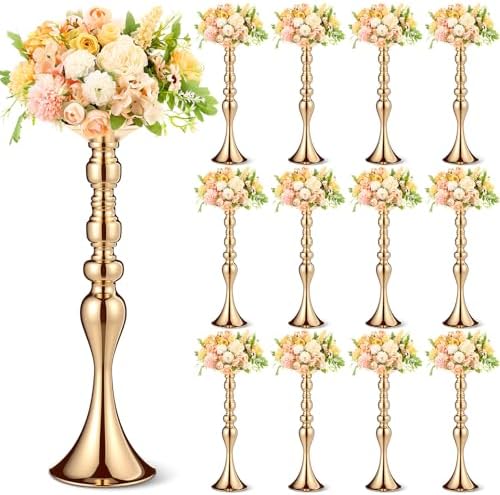 Sadnyy 12 Pcs Metal Flower Arrangements Stand Metal Wedding Centerpiece Stand Gold Vase Centerpiece Tall Table Decor Flower Vase for Wedding Reception Event Party Hotel Home Decor (16.9 Inch) by Sadnyy