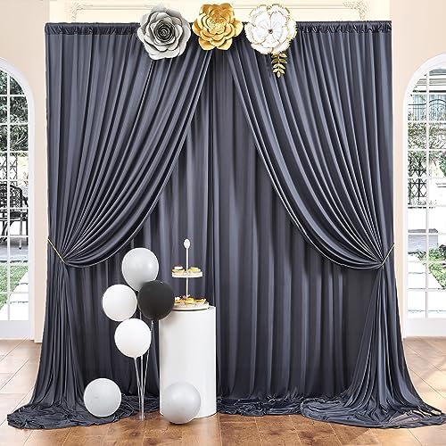20ft x 10ft Wrinkle Free Charcoal Backdrop Curtain for Parties, 4 Panels 5x10ft Silky Polyester Photo Backdrop Drapes for Wedding Birthday Party Photography Background Backdrop Stand by ENJOYYOURPARTY