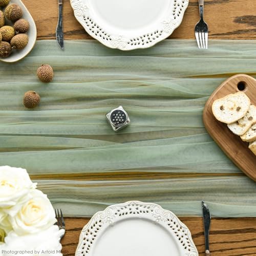 Artoid Mode 6PCS Sage Green Gauze Table Runner 120 Inch 10FT, Seasonal Sheer Kitchen Dining Holiday Wedding Birthday Baby Shower Table Decor for Home Party - Image 2