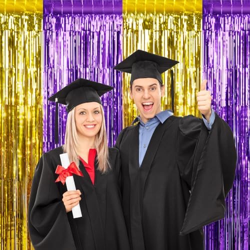 6Pack 3.3Ft x 6.6Ft Graduation Foil Fringe Curtain Backdrop Decorations, Purple Gold Metallic Tinsel Foil Streamers Curtain Photo Booth Background for Graduation Prom Wedding Birthday Party Decoration - Image 7