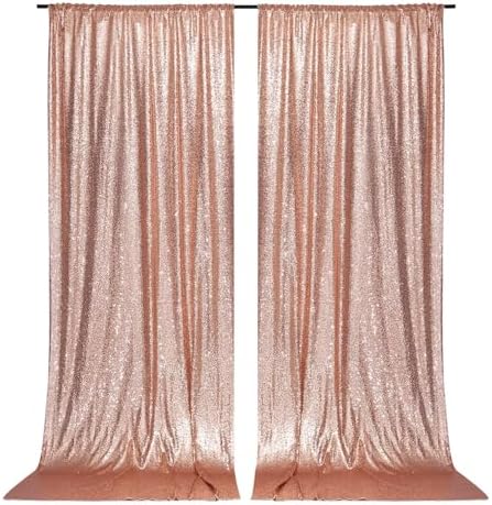 PartyDelight Rose Gold Sequin Backdrop Curtains 5x10ft 2 Panels by PartyDelight