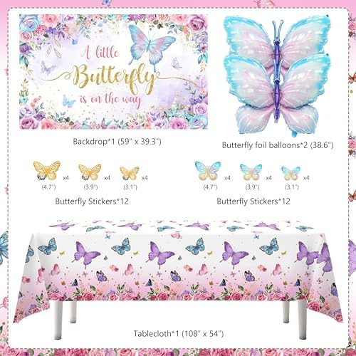 Butterfly Baby Shower Decorations for Girl Pink Purple Party Decoration Set - Image 3