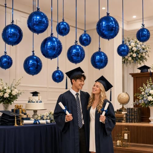 Togvu Navy Blue Round Foil Balloons, 12PCS Different Sizes 4D Ball Balloon - Image 6