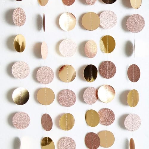 Decor365 Glitter Champagne Gold Party Decorations Gold Birthday Decorations Hanging Circle dot Gold Garlands Streamers Banner Backdrop Bridal Shower Bachelorette Graduation Holiday Party Decor - Image 3