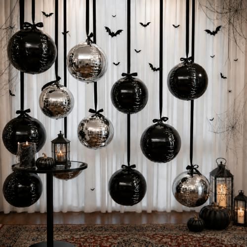 Togvu Black Silver Round Foil Balloons 16PCS Different Size 4D Ball Balloon - Image 5