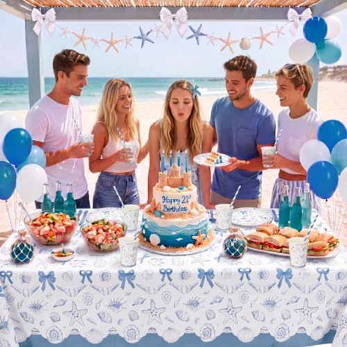 Vesici 452 Pcs Blue Bow Seashell Coastal Beach Party Supplies for 50 Guests - Image 5