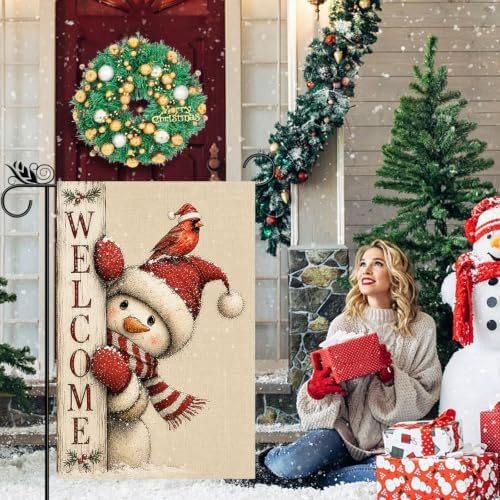 Christmas Snowman Welcome Cardinal Garden Flag Double-Sided Lawn Decor - Image 5