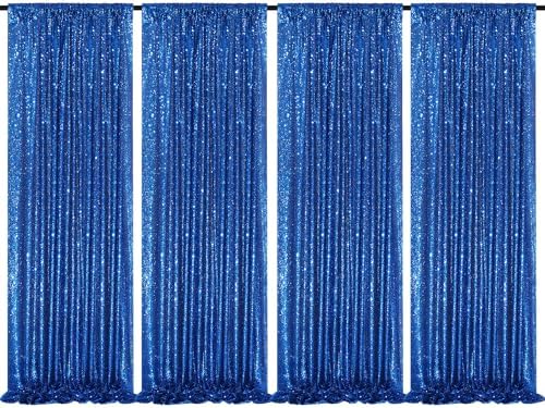 4 Pack Royal Blue Curtains 2ftx8ft Sequin Backdrop Drapes for Birthday by QueenDream