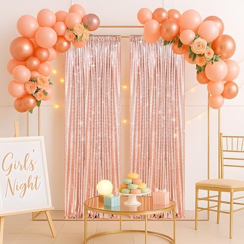 PartyDelight Rose Gold Sequin Backdrop Curtains 2x8ft 2 Panels - Image 6