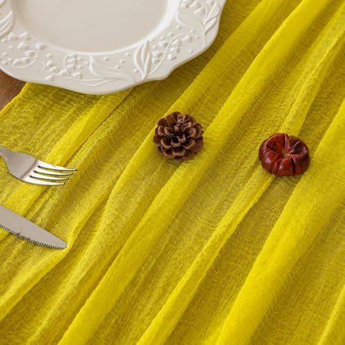 Yellow Cheesecloth Summer Table Runner 120 Inches for Party Home Decor - Image 3