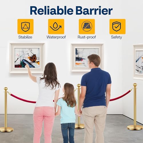VIVOHOME Gold Stanchions and Velvet Ropes, 5 Feet Ropes and 39 Inch Posts - Image 2