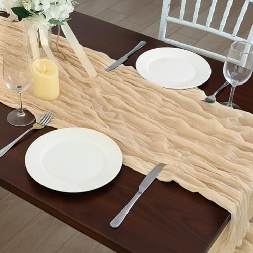 3 Pack Sand Cheesecloth Table Runner 120 Inch Boho Wedding Decor - Image 7