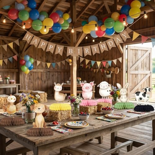 12 Pcs Farm Baby Shower Decorations - Barnyard Farm Animal Party Supplies - Cow Pig Chicken Horse Tractor Centerpieces for Tables - Farm Honeycomb Table Decor for Baby Shower and 1st Birthday - Image 5