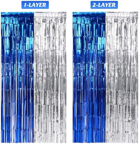 6Pack 3.3Ft x 6.6Ft Graduation Foil Fringe Curtain Backdrop Decorations, Blue Silver Metallic Tinsel Foil Streamers Curtain Photo Booth Background for Graduation Prom Wedding Birthday Party Decoration - Image 5