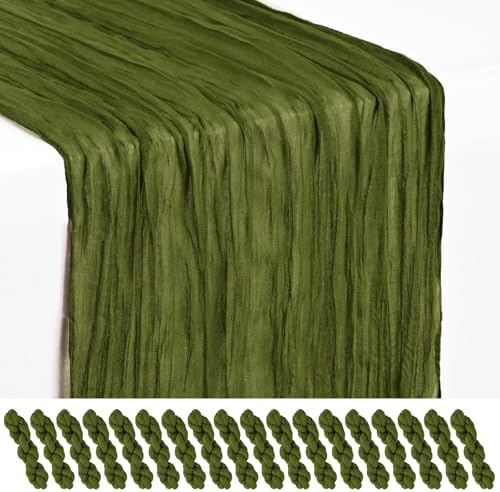 18 Pack Olive Green Cheesecloth Table Runner 17x108 Inches Boho Home Decor by Showgeous