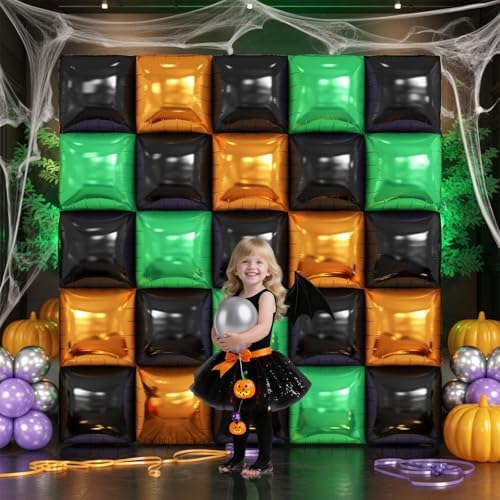 Black Orange Green Square Foil Balloon Wall,25Pcs Double Sided Balloons - Image 5