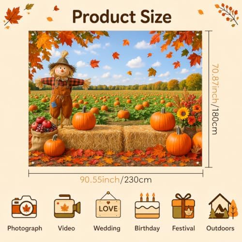 BlissYard Fall Backdrop Pumpkin Field and Scarecrow Decorations 8x6ft - Image 6