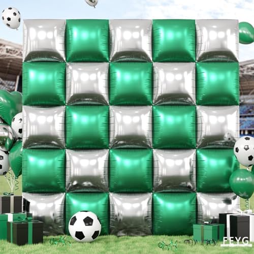 25PCS Green Silver Black Soccer Square Foil Balloons Wall by FEYG