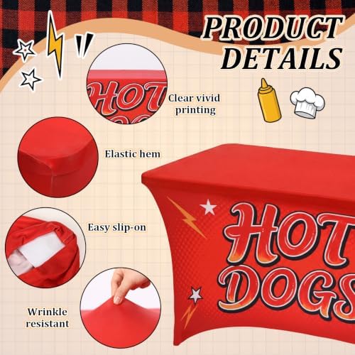 Frienda 2 Pcs 6 ft Hot Dogs Tablecloth Hotdogs Stretch Spandex Table Cover - Image 5
