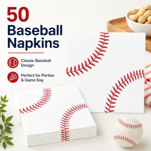 50PCS Baseball Napkins 13 x 13 Inches, Baseball Themed Paper Napkins Luncheon Dessert Cocktail Napkins Disposable for Kids Sports Birthday Party Decorations (Baseball) - Image 3